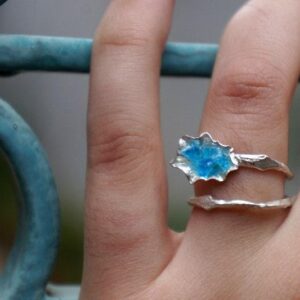 Silver Limpet Shell Ring: Nature Inspired Jewelry (Blue Murano Glass)