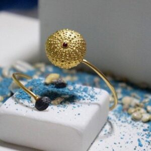 Sea Urchin and Shell Bracelet: Gold Plated Sterling Silver, Zircon
