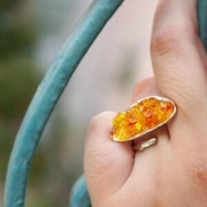 Mussel Shell Ring, Sterling Silver with Murano Glass, Nature-Inspired Adjustable Jewelry Gift