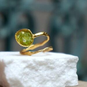 Nature Jewelry Sterling Silver Ring, Green Murano Glass, Sea Shell (Adjustable)